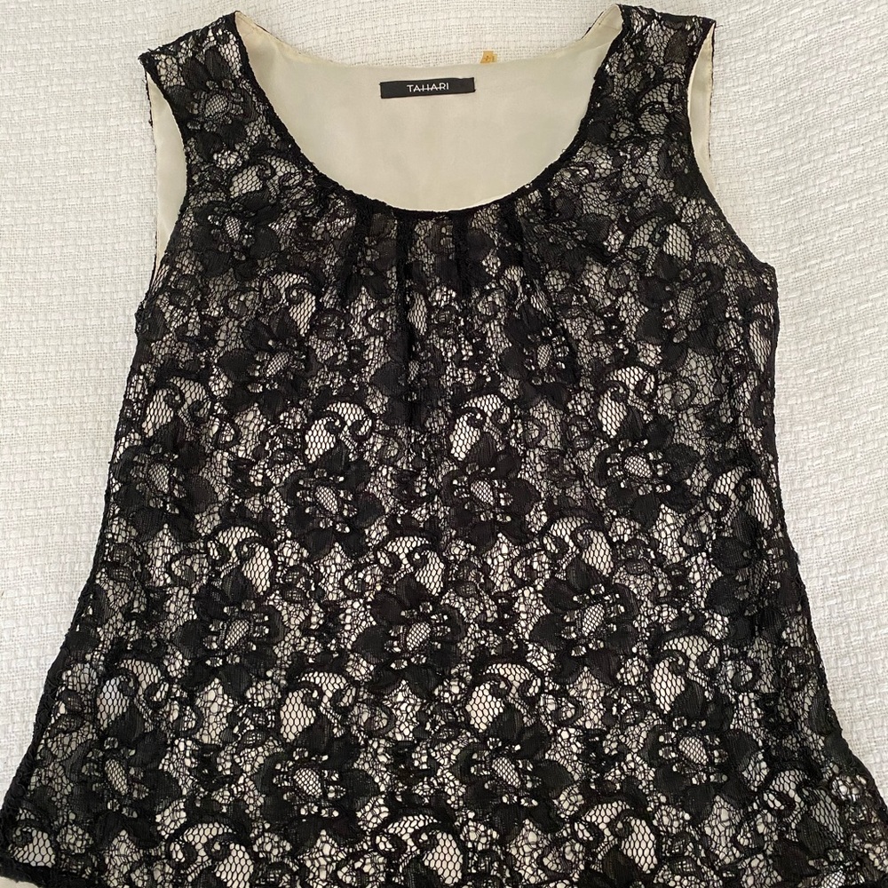 Tahari Sleeveless Black Lace Top